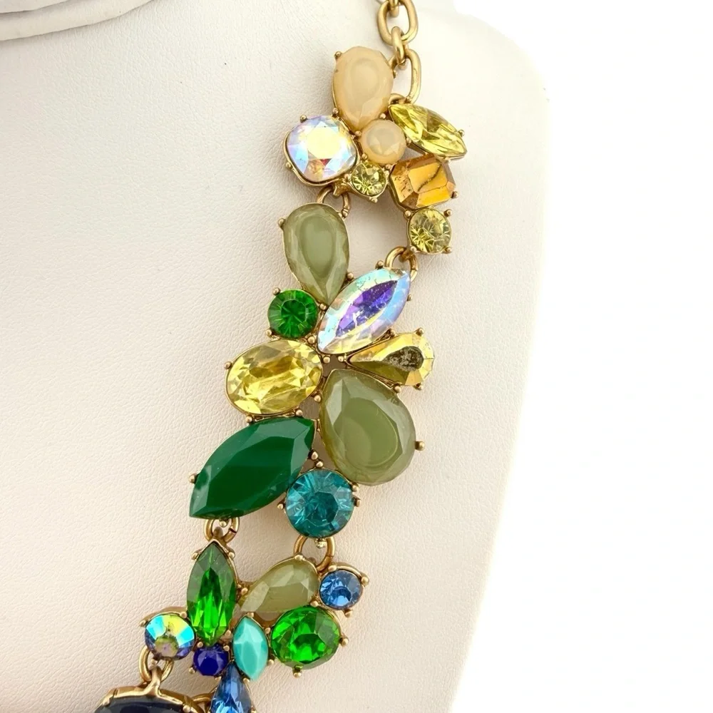 J. Crew Multicolor Ombré Gem Necklace in Blue, Green & Gold